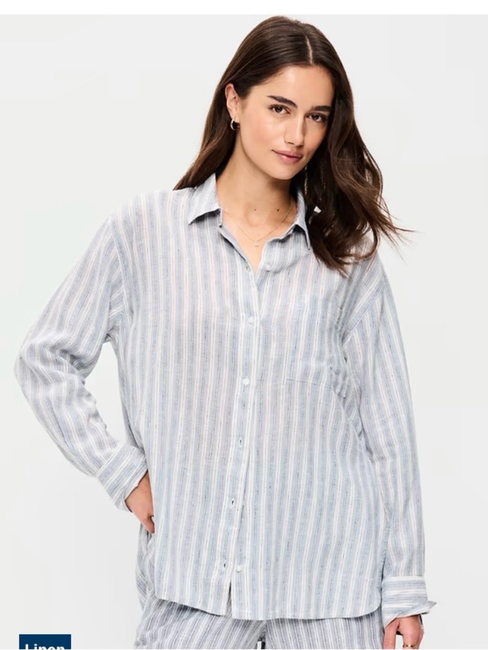 Old Navy Linen-Blend Boyfriend Shirt- Blue and White Stripe